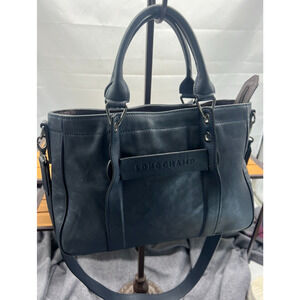 NEW LONGCHAMP 3D Small Leather Satchel Crossbody Bag Midnight BLUE 100% AUTHENTC